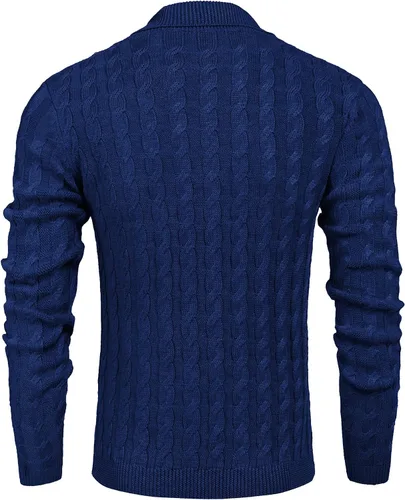 Vista 3 de COOFANDY Suéter de punto trenzado con cuello de chal para hombre, ajuste delgado, informal, con botones