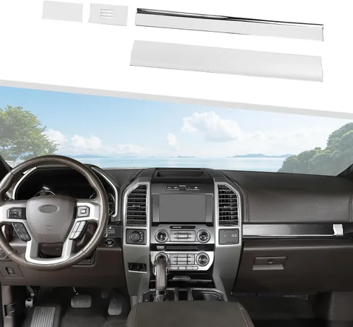 Vista 10 de Jimen Compatible con Ford F150 2015-2020, 4 Piezas Cubierta del Panel de la Consola Central Accesorios de Moldura Interior (Grano de Madera Negra)