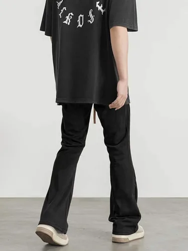 Vista 2 de WDIRARA Pantalones deportivos acampanados de pierna ancha para hombre, pantalones con cordón de cintura alta, casuales, para exteriores