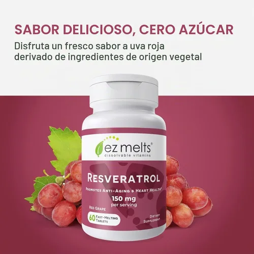 Vista 5 de EZ Melts Resveratrol soluble 150 mg, 60 comprimidos, uva roja