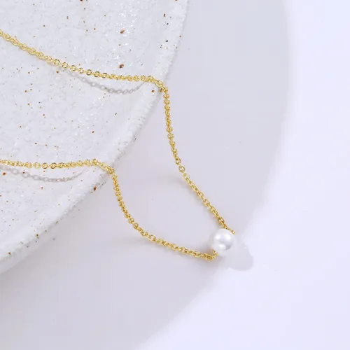 Vista 6 de Delicado collar con colgante de perlas para mujer, chapado en oro de 14 quilates, elegante collar de perlas de agua dulce, collar de perlas con clip