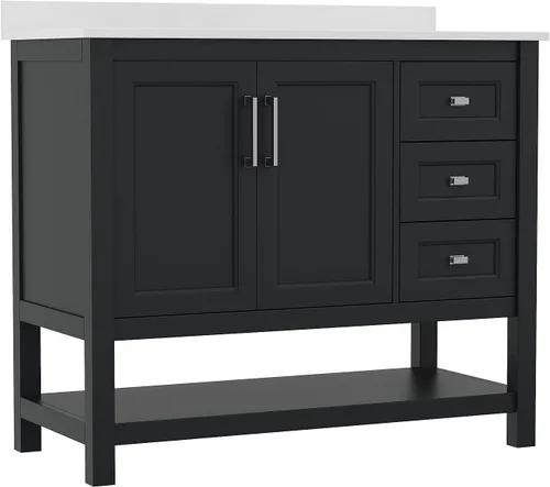 Vista 17 de Flash Furniture Vega - Tocador de baño con lavabo de 36 pulgadas, armario de almacenamiento con puertas de cierre suave, estante abierto y 3