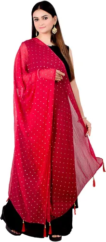Vista 13 de Chandrakala Chal Dupatta de gasa para mujer, chal envolvente Chunni, beige (D191-P)