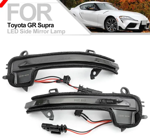 Vista 2 de Luces LED dinámicas para espejo lateral intermitente para Toyota GR Supra 2020-2023, lente ahumada, luces intermitentes secuenciales, accesorios