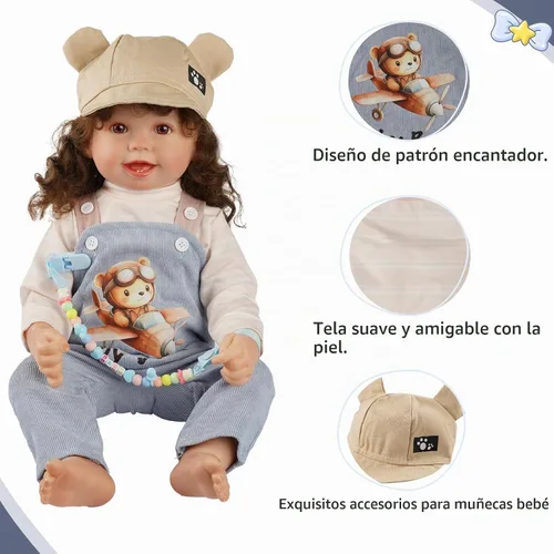 Vista 2 de BABESIDE - Juego de 4 piezas de ropa de muñeca de bebé Reborn para muñecas de 17 a 22 pulgadas, lindo conjunto de overol de muñeca de oso
