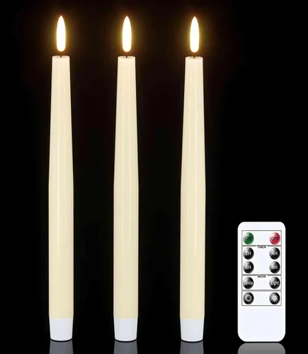 Vista 6 de GenSwin Flameless Taper Candles with Remote Timer, Real Wax LED Flickering Candlesticks Battery Operated 3D Wick for Wedding, Party, Home(Christmas