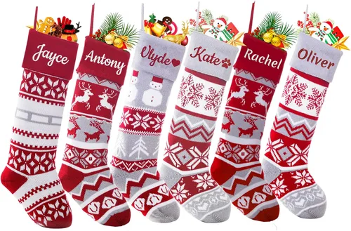 Vista 10 de Dreamdecor - Medias de Navidad personalizadas con nombre y monogramas, medias familiares de 18 pulgadas con placa de cuero para niños, 1 paquete
