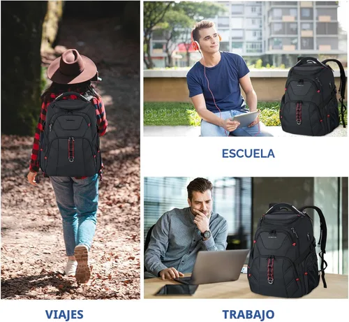 Vista 7 de VANKEAN Mochila de viaje para laptop de 17.3", Negro, Grande