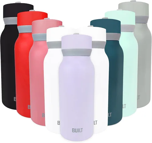 Vista 8 de Built Botella en cascada de 32oz con tapa de pajita de boca ancha y filtro rosa
