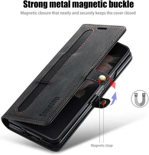 Vista 4 de Funda tipo cartera para Samsung Galaxy Z Fold 3 con soporte para bolígrafo S, color negro