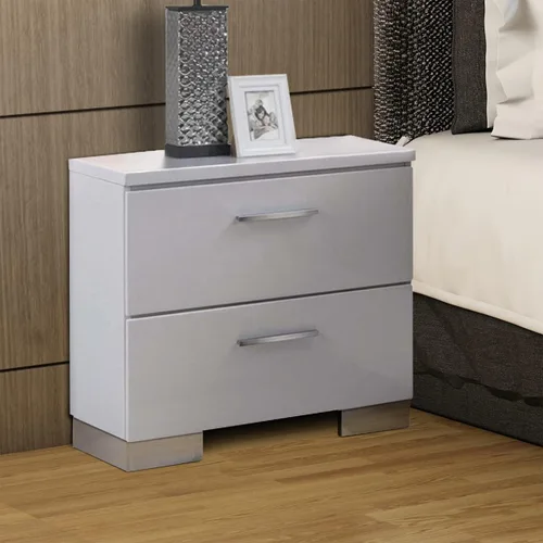 Vista 2 de Acme Muebles Lorimar Mesita de noche de madera con 2 cajones en color blanco