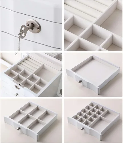 Vista 4 de luckxuan Joyero mediano de madera natural organizador de joyas de madera natural con cerradura y llave regalo para niñas o mujeres cajas de joyería