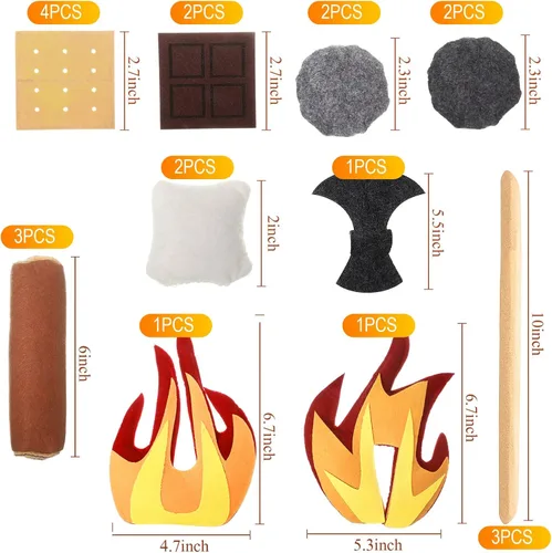 Vista 3 de Civaner Juego de juguetes de simulación de fogata para adultos con 2 almohadas de tronco, 2 de felpa falsa de fuego y smores, 20 piezas de fieltro