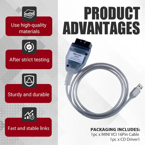 Vista 4 de Cable Mini VCI J2534 v18.00.008, adaptador de escáner OBD2 para GM Tech 2, OBDLink EX, USB, herramienta de diagnóstico para autos FIXD, escáner