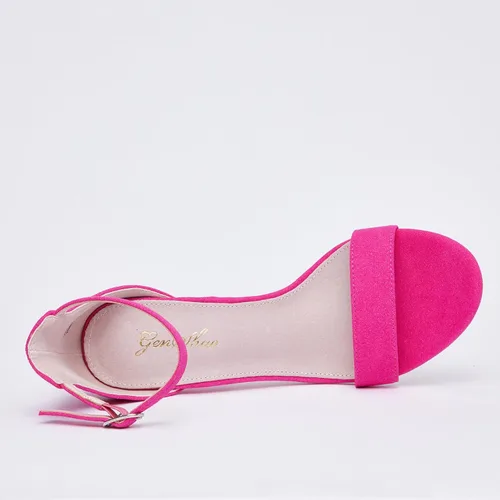 Vista 2 de GENSHUO Sandalias de tacón alto grueso de 4 pulgadas con correa para el tobillo, zapatos de novia para fiesta de boda
