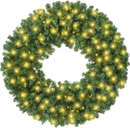 Vista 20 de Casafield Corona de Navidad artificial de abeto de 24 pulgadas, decoración navideña, 200 puntas de PVC para puerta delantera, ventana o mantel