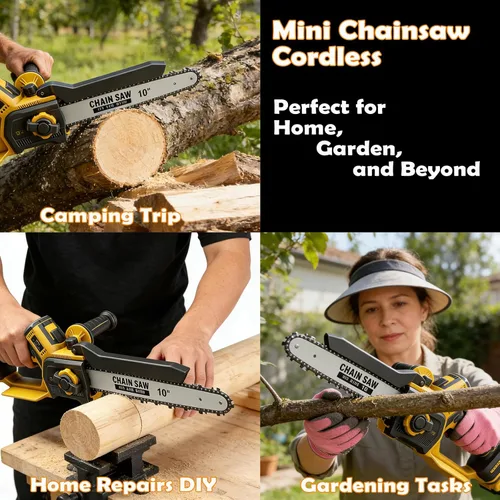 Vista 8 de Mini motosierra inalámbrica de 8 y 10 pulgadas, compatible con batería Dewalt de 20 V MAX, motosierras eléctricas sin escobillas para cortar madera