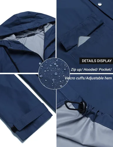 Vista 5 de COOFANDY Chaqueta impermeable para hombre con capucha, impermeable, ligera, activa, larga