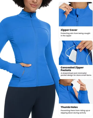 Vista 5 de Womens Running Jackets Athletic Workout Scrub Jacket Track Full Zip Up Gym for Women Yoga Top