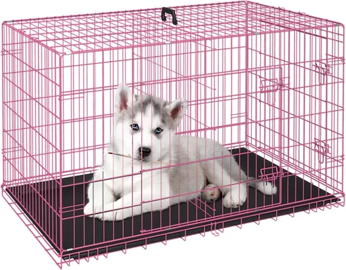 Vista 49 de [Usado] FDW Jaula para perros pequeños de 24 pulgadas plegable de metal con alambre para mascotas, doble puerta con panel divisor para interiores