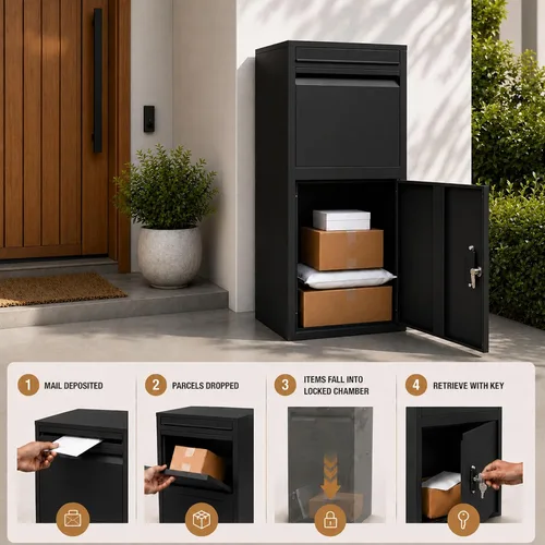 Vista 4 de Package delivery Boxes for Outside,Extra Large Mailbox for Parcel Black