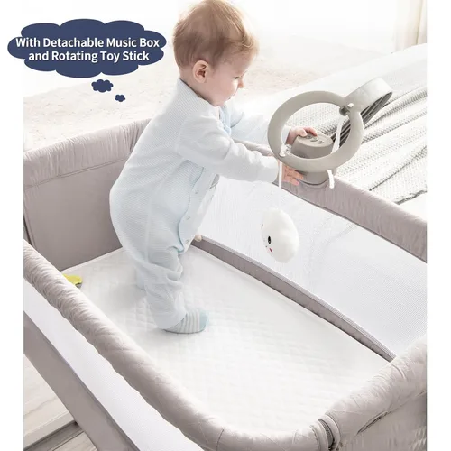 Vista 4 de RONBEI Cuna de bebé para el costado de la cama, con malla transpirable, cuna de moisés ajustables en altura para bebé/recién nacido/lactantes