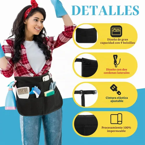 Vista 3 de Panitay 9 Pocket Professional Cleaning Apron for Housekeeping with Adjustable Belt Waitress Server Apron for Adults