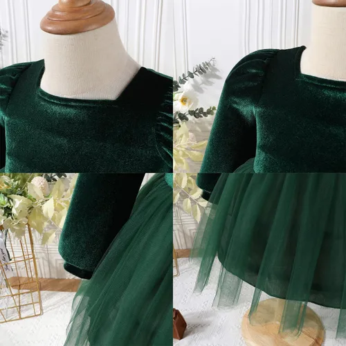 Vista 4 de ODIZLI Vestido de manga larga de terciopelo para niñas pequeñas