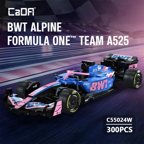 Vista 2 de CaDA C55024W BWT Alpine F1 Team A525 - Coche de bloques de construcción, escala 1:24, modelo de auto de carreras de Fórmula 1 con licencia