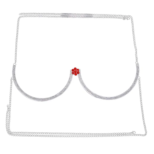 Vista 2 de Soporte de pecho con diamantes de imitación para mujer, dije de flor, bikini de cristal, soporte de pecho, cadena de diamantes de imitación, ropa