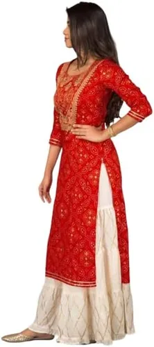 Vista 3 de Trend Matters Kurta estampado rojo indio con falda