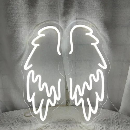 Vista 4 de Letrero de neón con alas de ángel enormes para decoración de pared, alas de ángel, luces de neón para fiestas familiares, bonitos letreros de neón