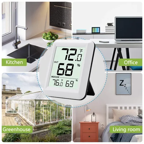 Vista 7 de Termómetro digital para interiores y exteriores, higrómetro, estación meteorológica inalámbrica, monitor de temperatura y humedad con sensor remoto