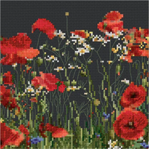 Vista 2 de Thea Gouverneur - Kit de punto de cruz, amapolas - Aida Black - 18 unidades - Kit de bordado para adultos - Hilos de bordado DMC y otros suministros