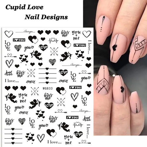 Vista 4 de SINSEN Calcomanías de uñas de corazón, 6 hojas de calcomanías de uñas de corazones para mujeres, calcomanías autoadhesivas 3D para arte de uñas
