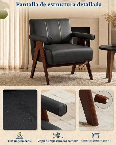 Vista 3 de Silla negra moderna del acento del cuero de imitación del mediados de siglo Negro