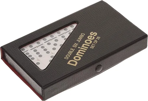 Vista 2 de Doble 6 azulejos de dominó de tamaño jumbo con spinner en estuche de vinilo, color negro
