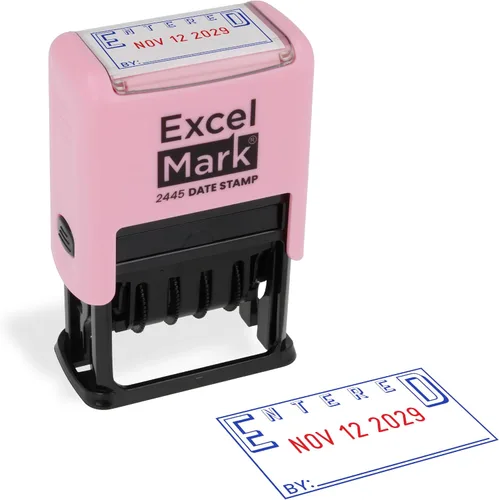 Vista 15 de ExcelMark 2445 Sello de fecha con texto – tinta azul y roja (montaje gris, aprobado)