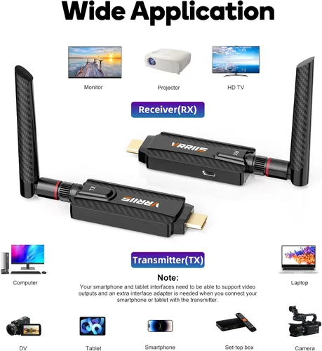 Vista 8 de Transmisor y receptor HDMI inalámbrico, Plug and Play, kit de extensor HDMI inalámbrico 1080P compatible con 2.4 GHz y 5 GHz para transmisión