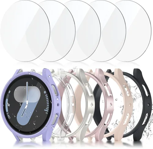 Vista 8 de JZK Juego de 6+6 fundas para Samsung Galaxy Watch 6 de 40 mm, protector de pantalla de PC duro impermeable + parachoques delgado de vidrio templado