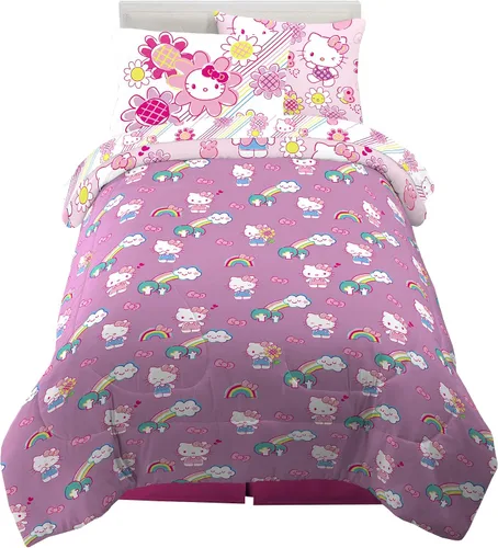 Vista 2 de Franco - Juego de edredón y sábanas supersuaves con funda para niños, 5 piezas, tamaño individual, Hello Kitty
