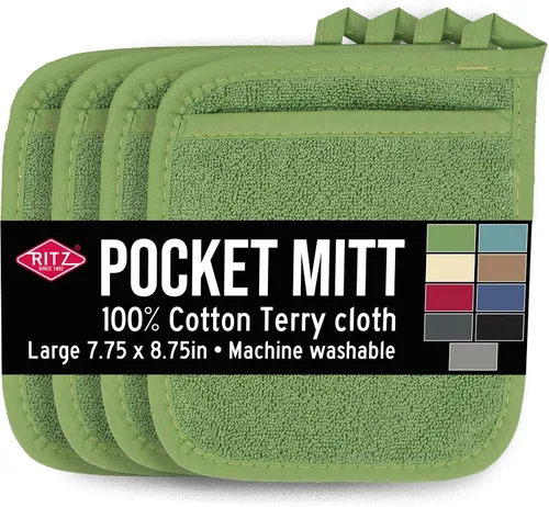 Vista 6 de RITZ Terry Pocket Mitt & Hot Pad: Unparalleled Heat Resistant, Durable 100% Cotton – Ergonomically Designed for Optimal Grip – Easy-Care Machine