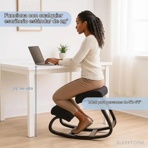 Vista 4 de Sleekform Silla ergonómica de rodillas Taburete balanceado de madera Silla de postura para malas espaldas, dolor de cuello y alivio de tensión