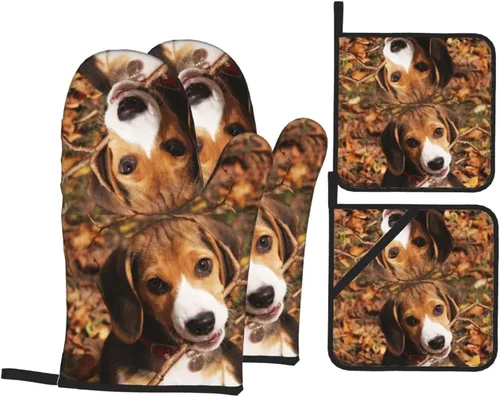 Vista 12 de Cavalier King Charles Spaniel - Juego de 4 manoplas para horno y ollas para perros, resistentes al calor, con capa interior de algodón