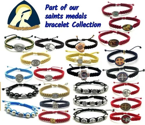 Vista 7 de Pulsera de San Benito para hombre Medalla de San Benito Regalos religiosos para hombre Cordón ajustable