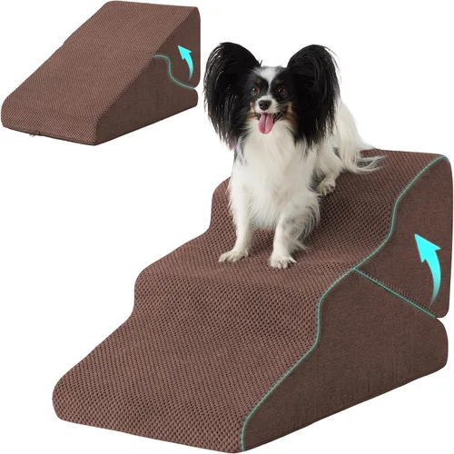 Vista 15 de Ahpmeoa Escaleras para perros para cama de 23 pulgadas de alto, escalones Gris