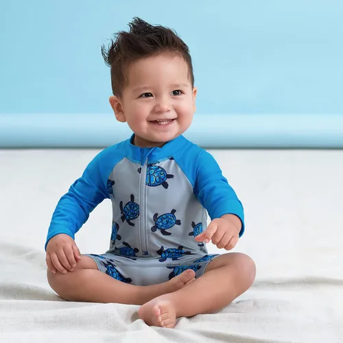 Vista 4 de Gerber Traje de baño de manga larga de una pieza con protección solar para niños pequeños