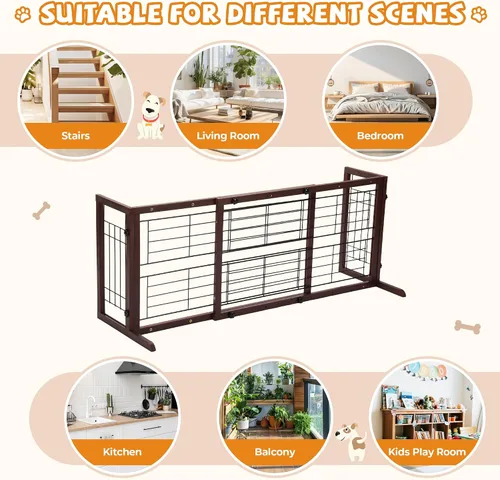 Vista 3 de COZIWOW Puerta para perros de 38 a 67 pulgadas, puerta independiente para mascotas, extra ancha, valla de madera para cachorros, puertas