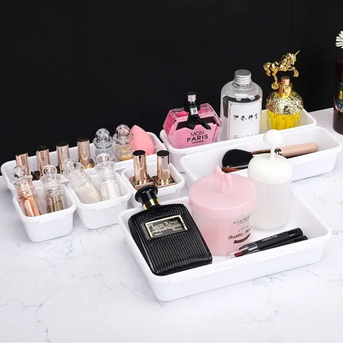 Vista 5 de BOPART 25 bandejas organizadoras de cajones para joyas de maquillaje o dispositivos, contenedores de almacenamiento entrelazados para oficina