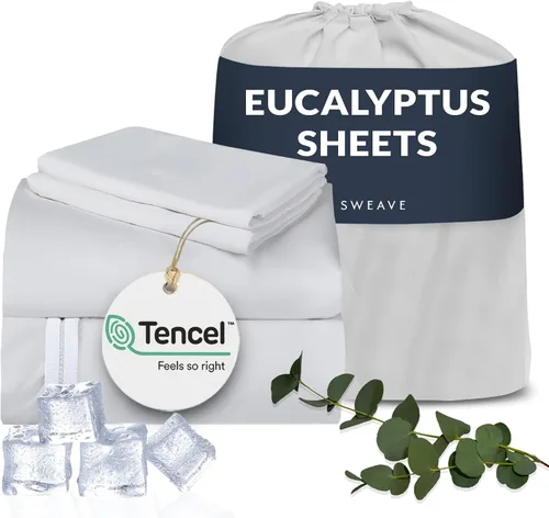 Vista 15 de Sábanas de eucalipto: sábanas refrescantes de Tencel de mezcla Queen con algodón egipcio, tejido de percal ultrasuave y transpirable, juego de ropa